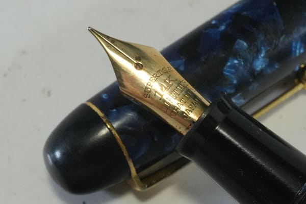 [jp_auc] 오니시 제작소(ONISHI SEISAKUSHO) 군청(Gunjo) 펜촉: 14K 아세테이트 만년필 블루 컬러 마블 무늬